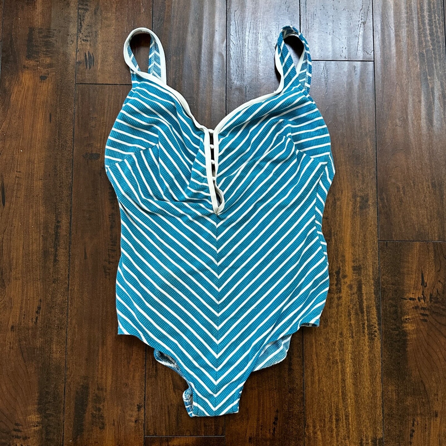 VTG 60s Bodysuit Fits Women's M Built in Bra Blue Striped Swim Rockabilly barbie