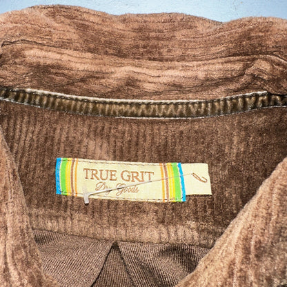 True Grit Brown Tan Shirt Mens L Corduroy Camp Hike Chore Button Down Shirt USA