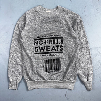 No Frills Sweat Sweatshirt 80s VTG Crewneck Gym Gray Barcode Raglan Jumper 1980s