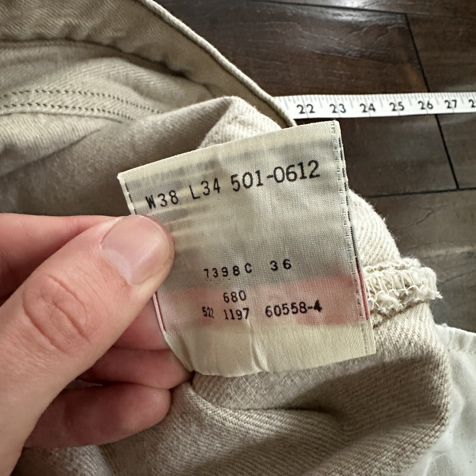 Vintage Levis 501 XX Button Fly 90s 38x34 80s Tag Act 35x34 Tan Cream Bleach