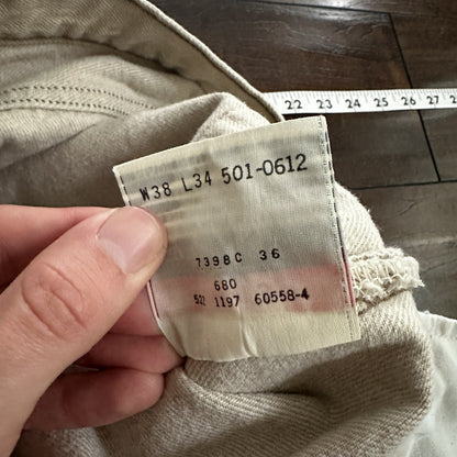 Vintage Levis 501 XX Button Fly 90s 38x34 80s Tag Act 35x34 Tan Cream Bleach