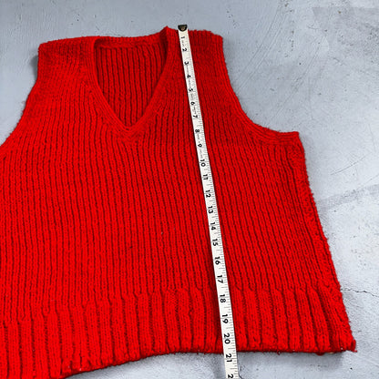 VTG Red Vest Knitted Sleeveless Sweater Pullover Handmade Knit 70s 1970s