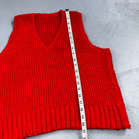 VTG Red Vest Knitted Sleeveless Sweater Pullover Handmade Knit 70s 1970s