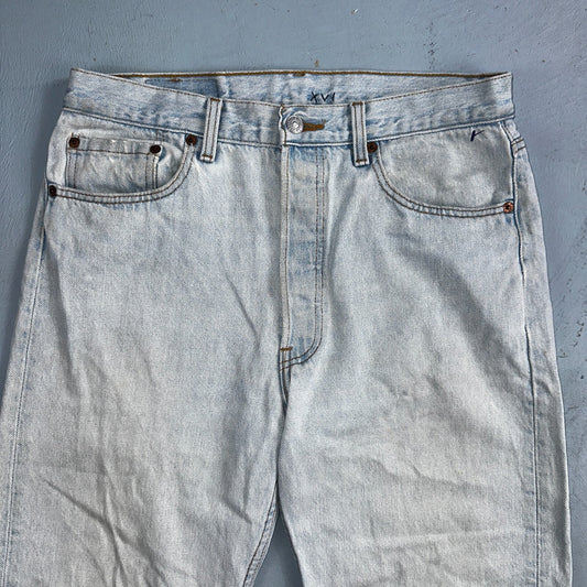 Levis 501 Vintage 90s USA XX Straight Leg Jeans Blue Light Wash 33x30 Act 31x29