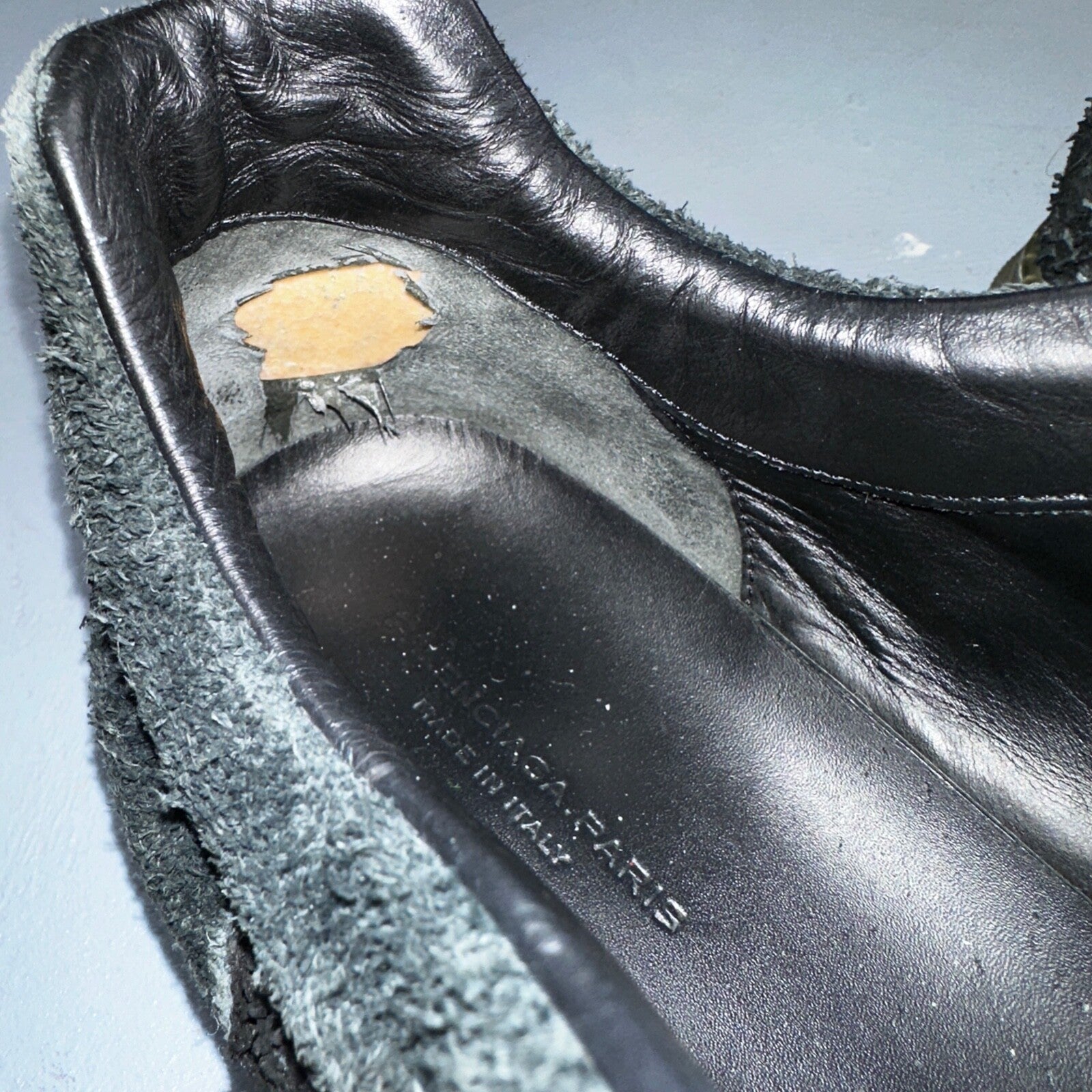 Balenciaga Paris Black Distressed Leather And Suede Sneaker Trainer Mens Size 42