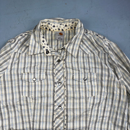 VTG Carhartt for Women Western Pearl Snap Button Up Shirt Size L Plaid Cowgirl