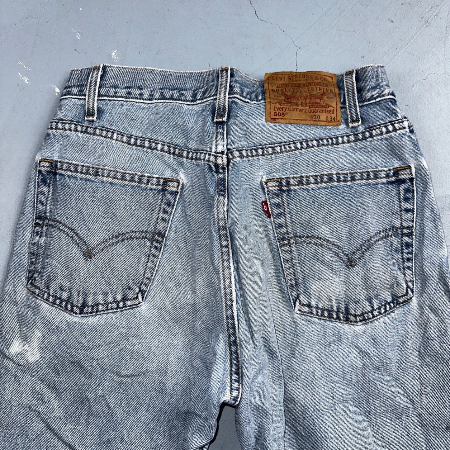 Levis 505 Vintage 90s Columbia Straight Leg Jeans Blue Light Wash 30x34 Ac 28x33