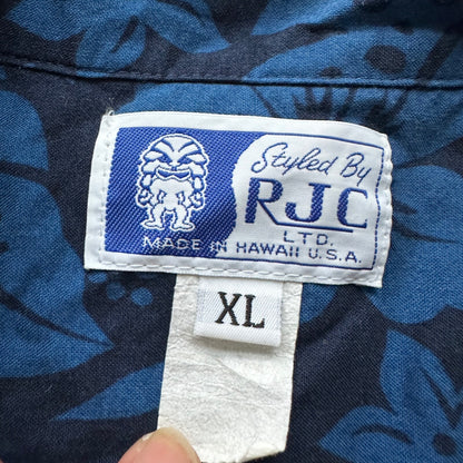 Vintage RJC Hawaiian Shirt XL Mens Drinks Short Sleeve Tropical USA Made Blue