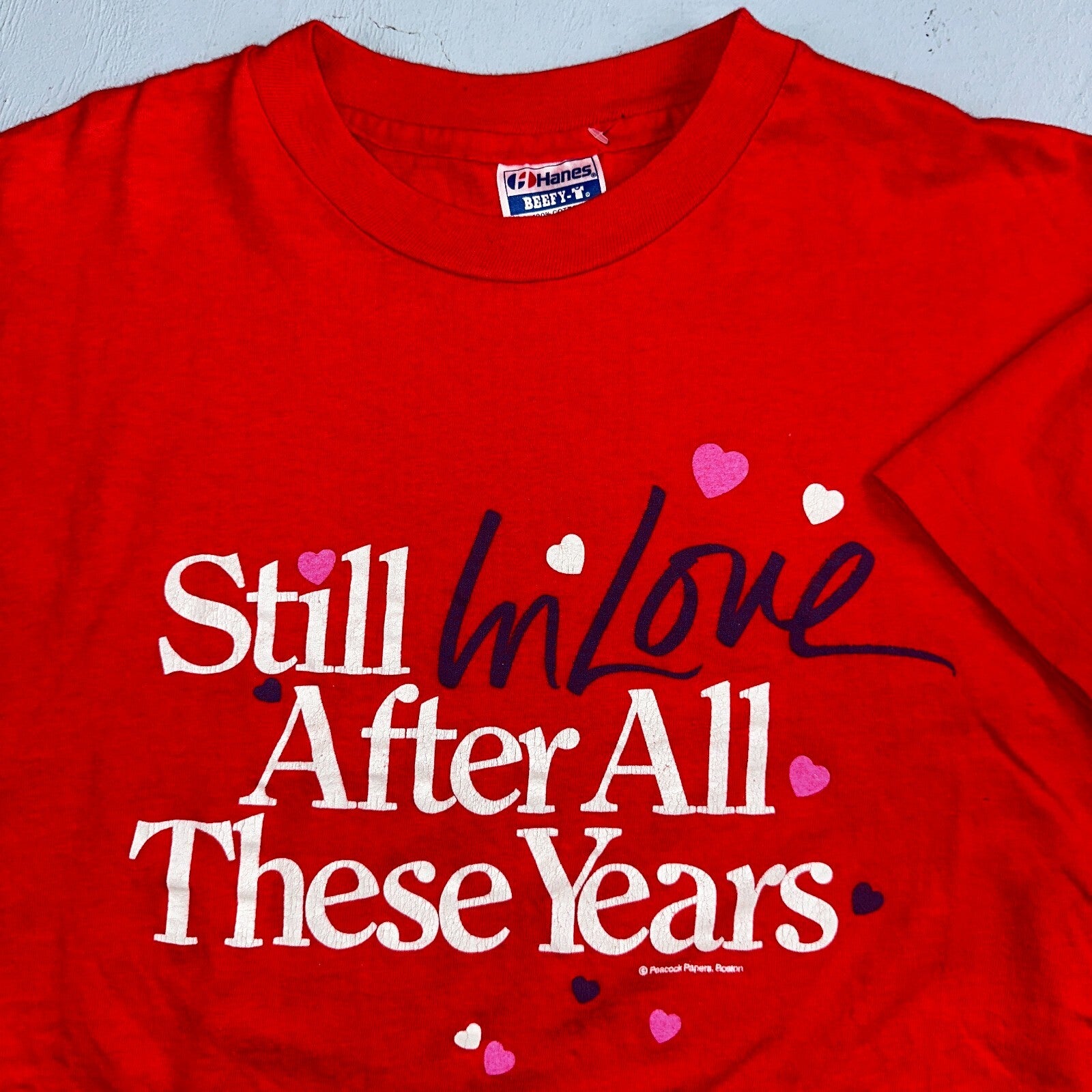 Still In Love After All These Years 80s VTG T Shirt Single Stitch Quote Text XL