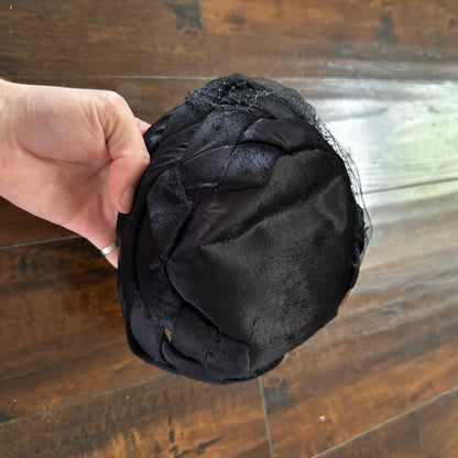 Vintage Hattie Carnegie Hat Black Silk Velvet Leaves 1930s 30s 40s 50s Small Cap