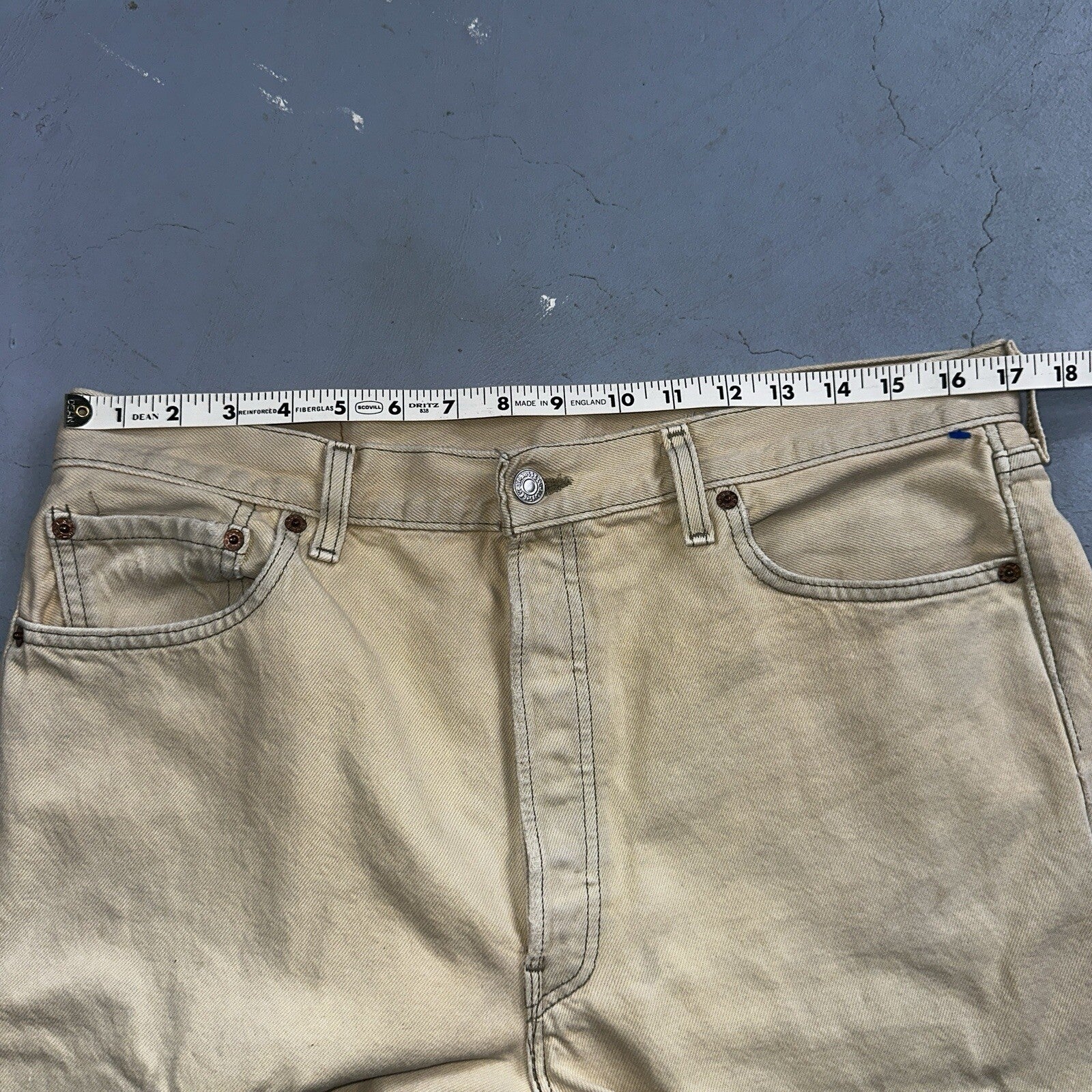 Levis 501 Vintage 90s USA XX Straight Leg Jeans Yellow Khaki 36x32 Act 34x31