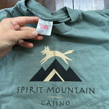 Oneita Spirit Mountain Casino VTG T Shirt Single Stitch Slate Green Fox L