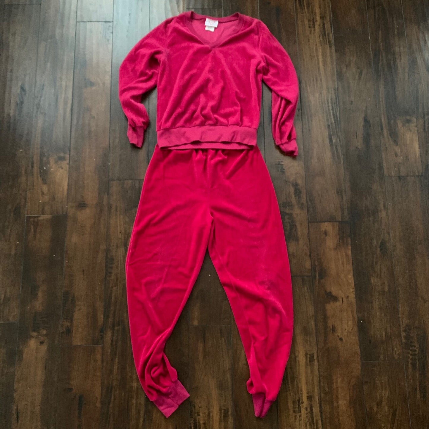 Vintage 80s Women's Pink Red Poly Jumpsuit Jumper 2pc Medium Juicy