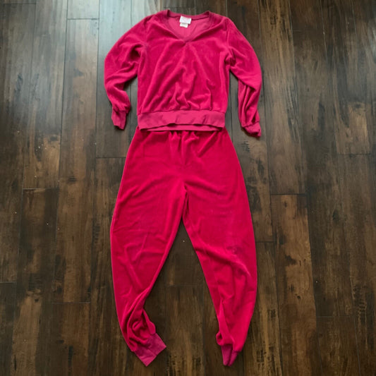 Vintage 80s Women's Pink Red Poly Jumpsuit Jumper 2pc Medium Juicy