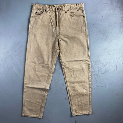 Levis 550 Vintage 90s USA Orange Tab Relaxed Tapered Leg Beige Tan Jeans 38x30