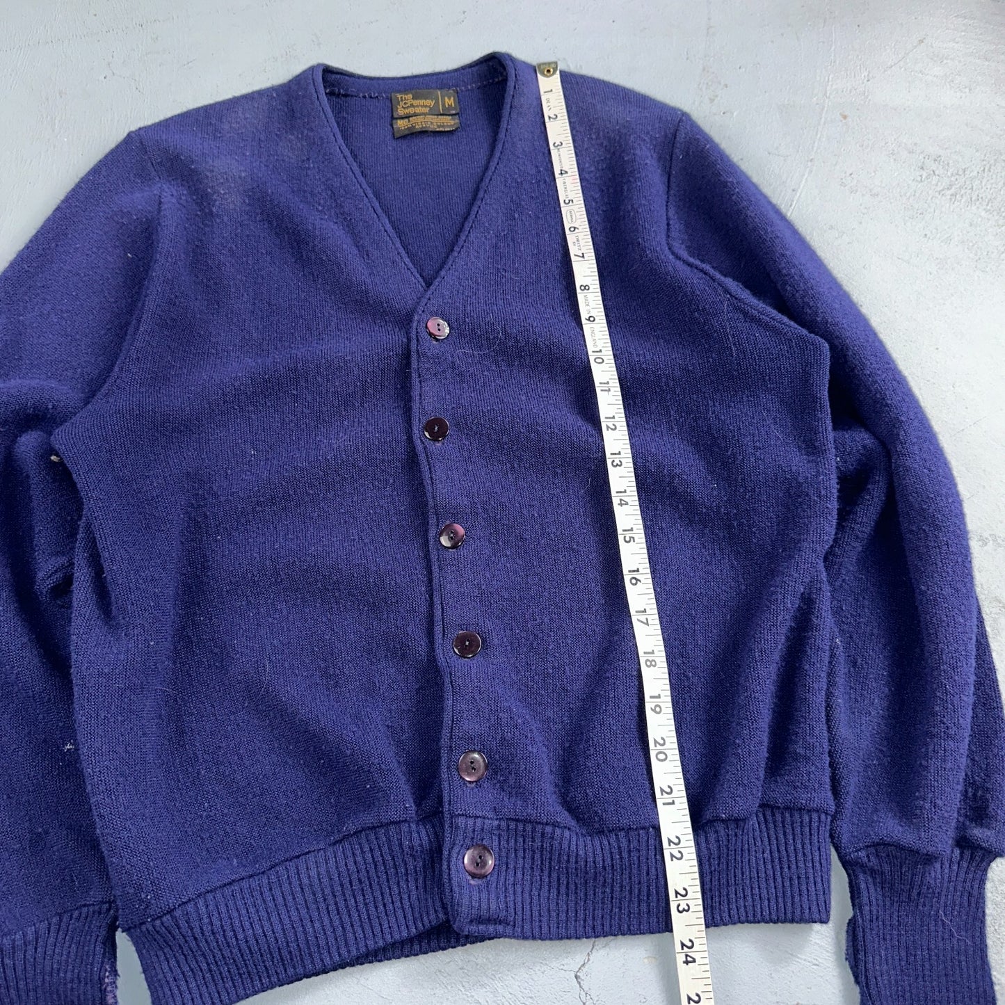 Vintage 80s JCPenney Acrylic Cardigan Sweater Men’s Size M Blue Penneys 1980s