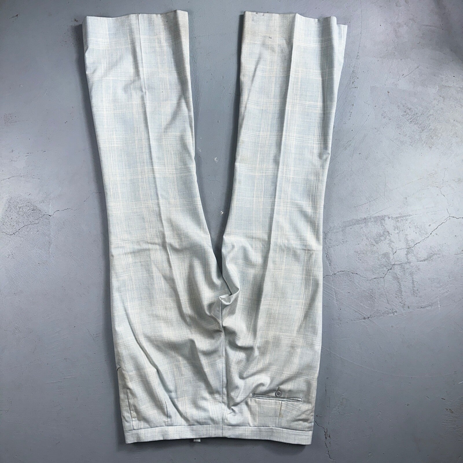 VTG Mens 3 PC Suit 44 Jacket Coat Pants Vest Plaid Rockabilly 70s Stained