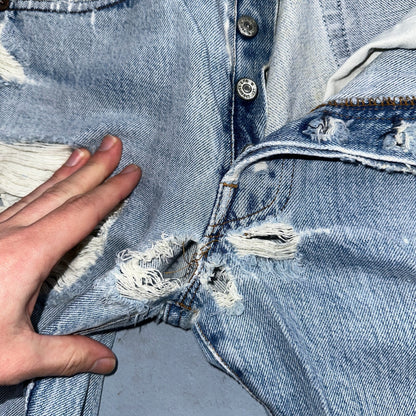 Levis 501 Vintage 80s Redline Selvedge USA XX Jeans Light Wash Thrashed Ac 28x26
