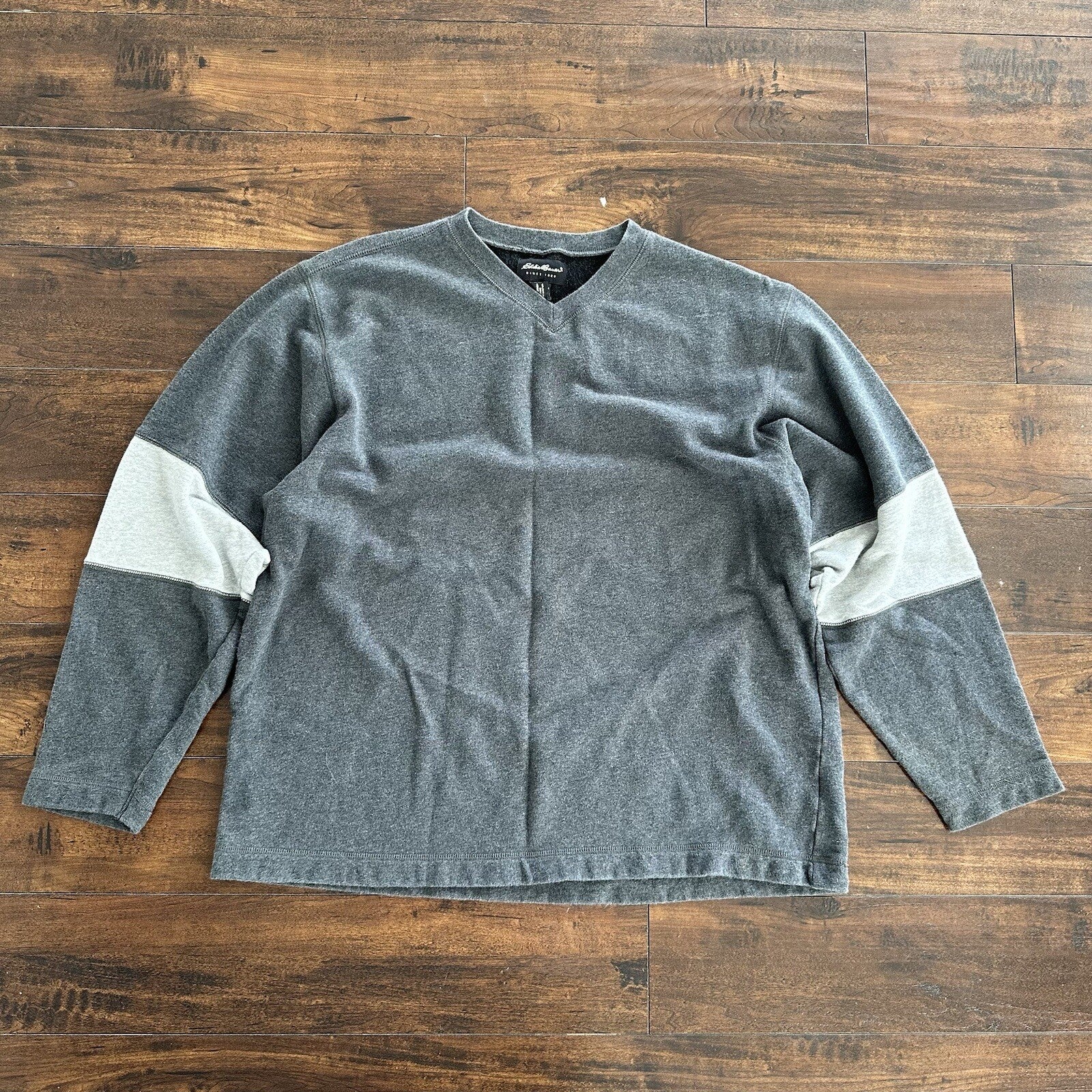 Eddie Bauer Mens Size 2XL Gray Cotton Tight Knit V-Neck Pullover Sweater Jumper