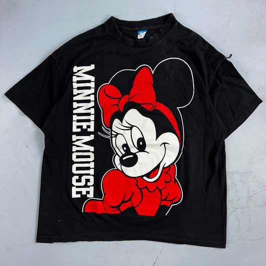 Disney Minnie Mouse 80s AOP VTG T Shirt Big Print Mickey 4XL Black Rap Style