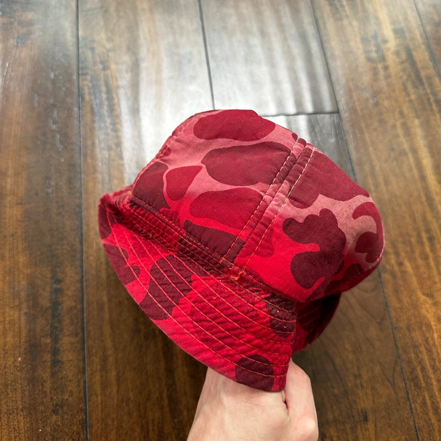 Frogskin 70s Fisherman Vintage Hat Bucket POST WWII Frog Skin Pink Red Camo