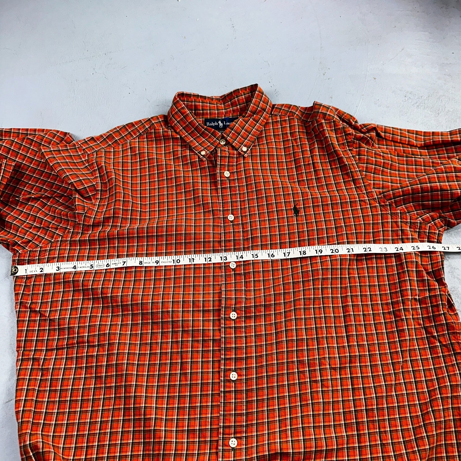 Ralph Lauren Classic Fit Button Down VTG Shirt Mens 2XL Orange Plaid Blue Label