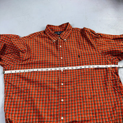 Ralph Lauren Classic Fit Button Down VTG Shirt Mens 2XL Orange Plaid Blue Label