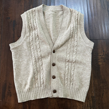 VTG 70s Tan Beige Wool Dave Marr Grandpa Cardigan Sweater Rockabilly L USA