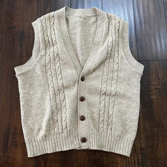 VTG 70s Tan Beige Wool Dave Marr Grandpa Cardigan Sweater Rockabilly L USA