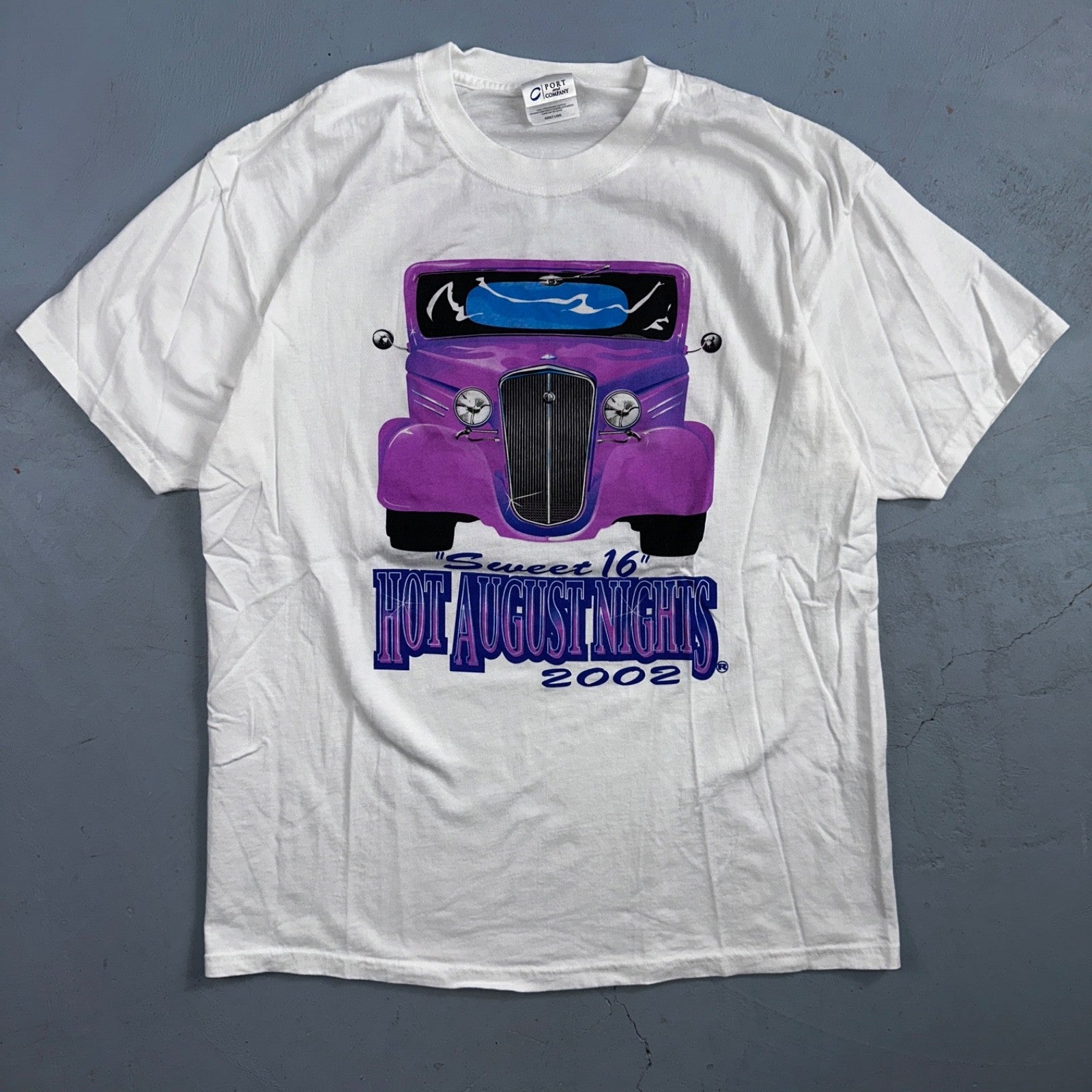 Hot August Nights 2002 VTG T Shirt Sweet 16 Hot Rods Purple Car Rare Graphic Fun
