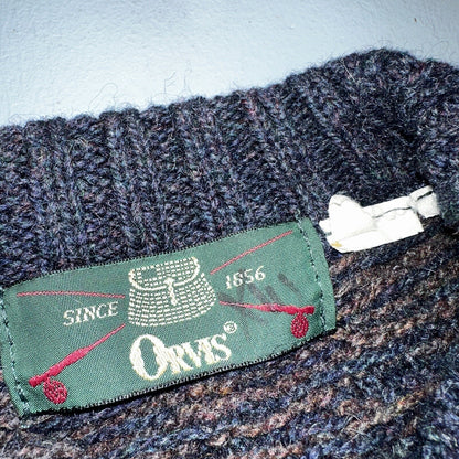 Orvis Men’s Wool Sweater XL Navy Green Tan Brown Jumper Houndstooth GrandpaCore