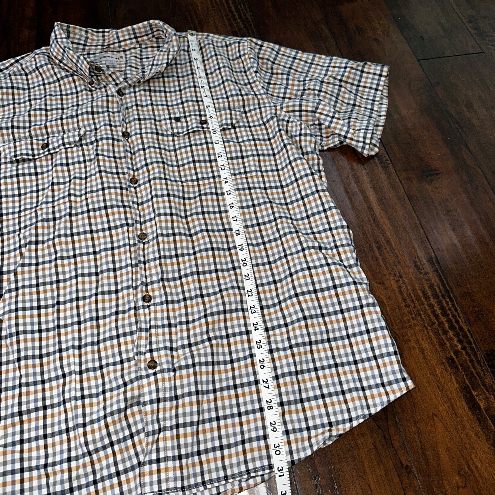 Carhartt Mens Size 2XL Relaxed Fit Blue Check Button Down Up Short Sleeve Shirt