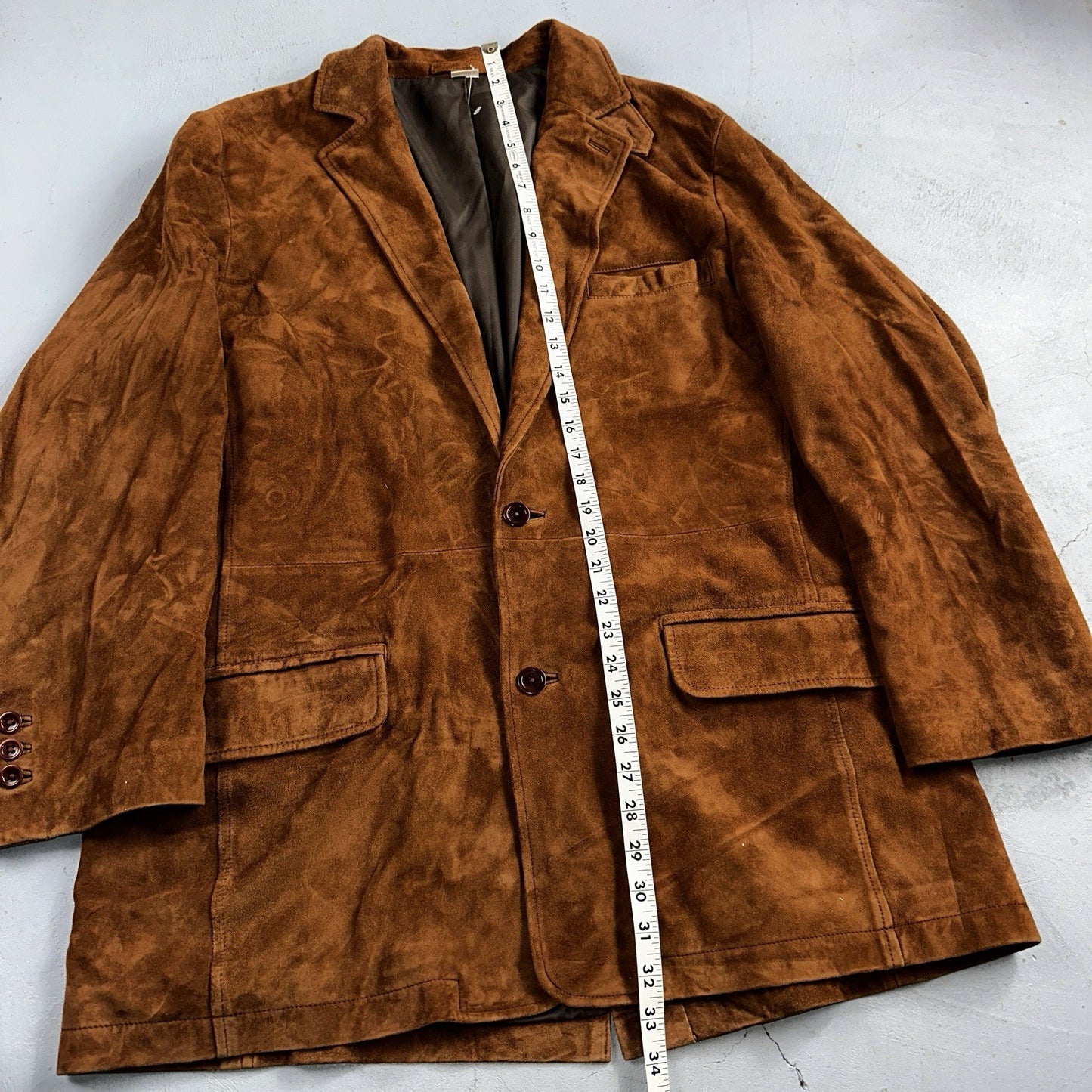 Orvis Mens 44 Suede leather blazer sport coat Lined jacket Brown Pockets