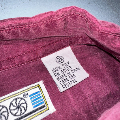 Huk A Poo Mens 2XL Short Sleeve Silk Collared Putting Up Purple VTG