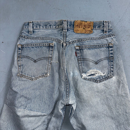 Levis 501 Vintage 80s USA XX Straight Leg Jeans Blue Light Wash Thrash Act 27x28