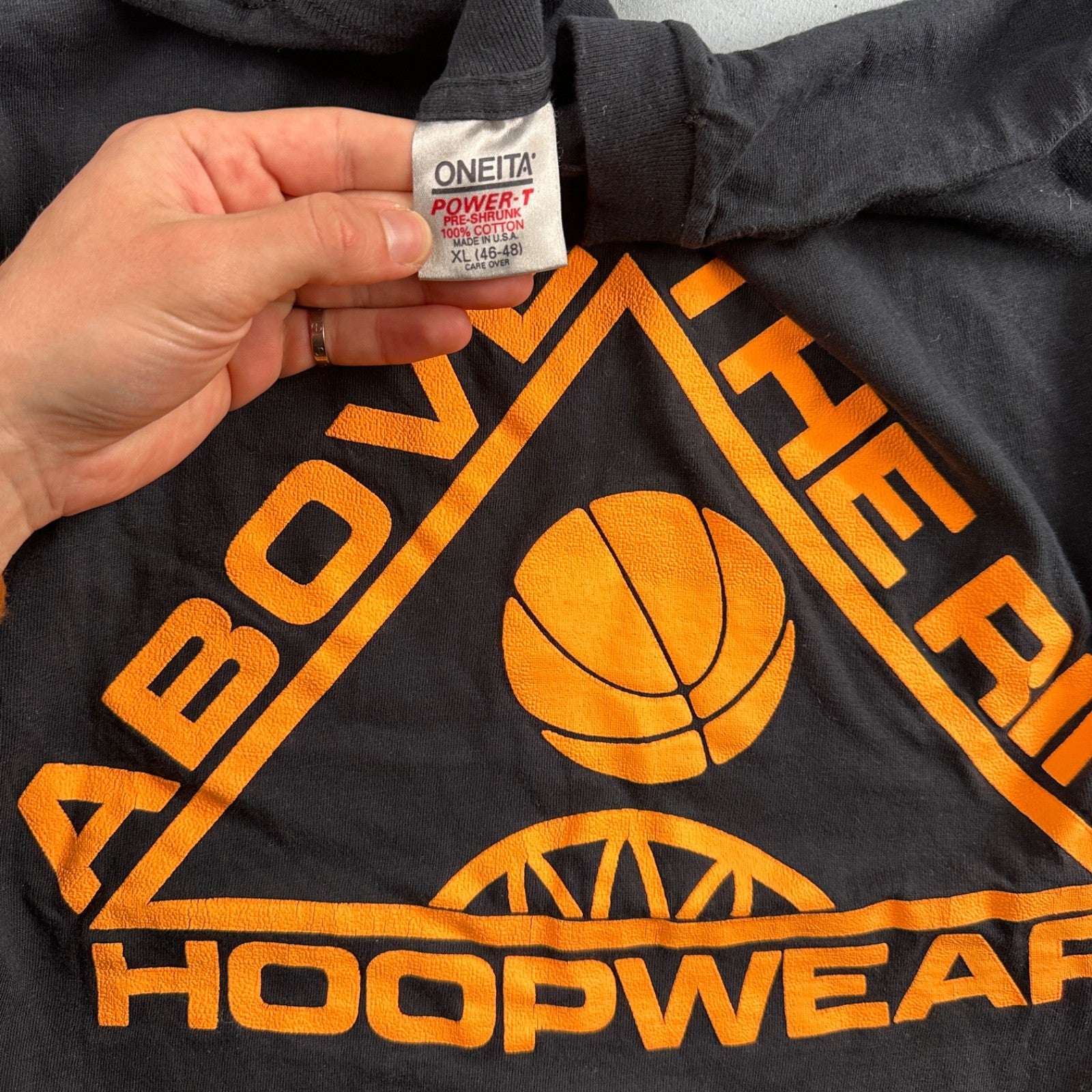 Oneita Above The Rim Hoopwear VTG T Shirt 90s Black Basketball Graphic XL Rap