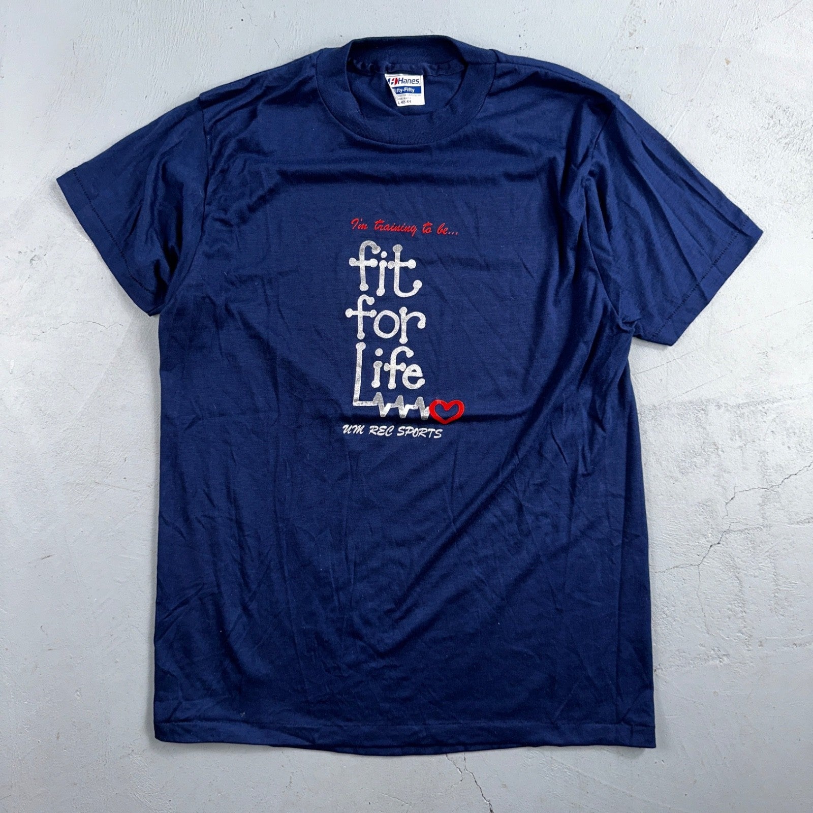 Hanes 80s Fit For Life VTG T Shirt Gym Fitness Large Single Stitch Graphic Cool