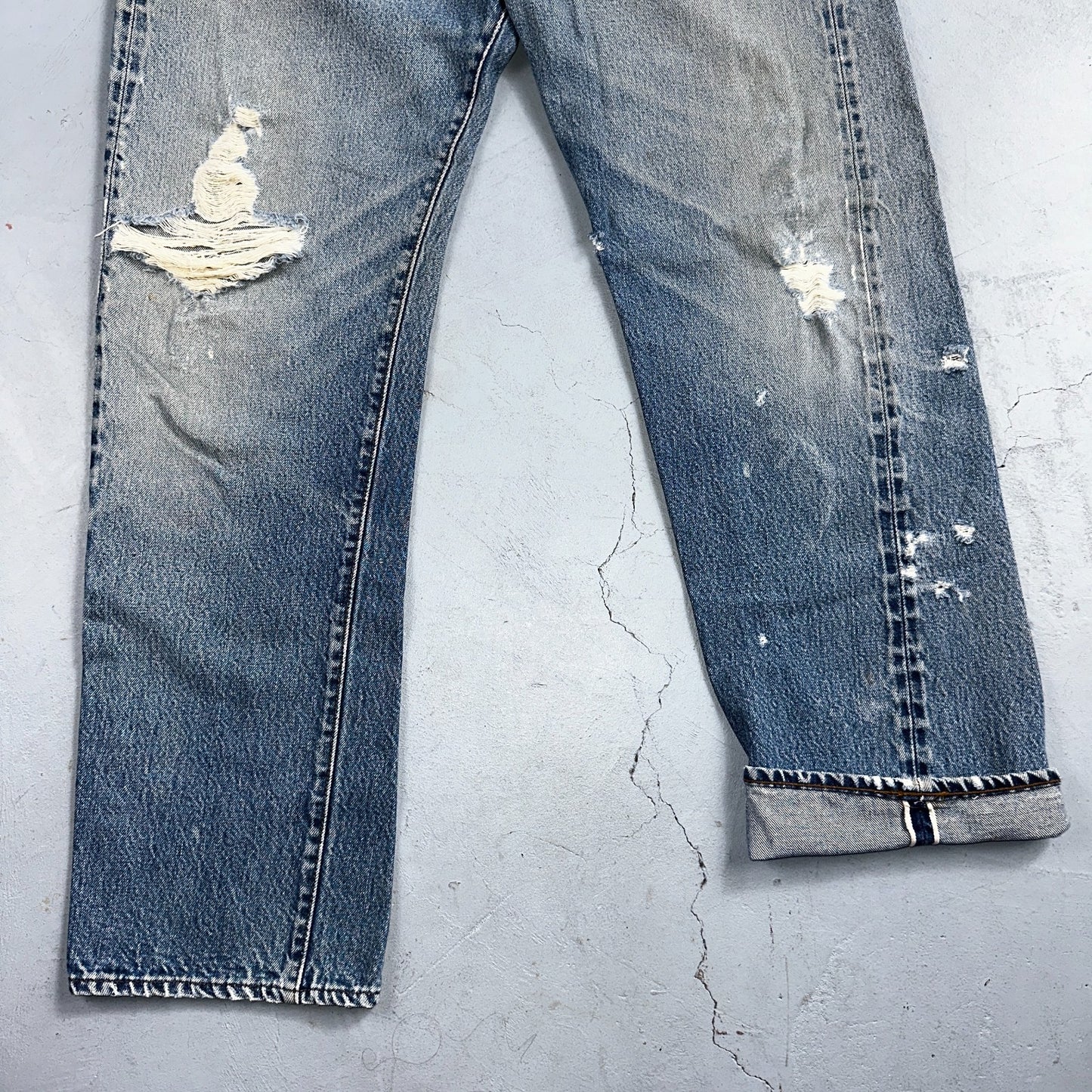 Levis 501 Vintage 80s Redline Selvedge USA XX Jeans Light Wash Worn Act 35x30