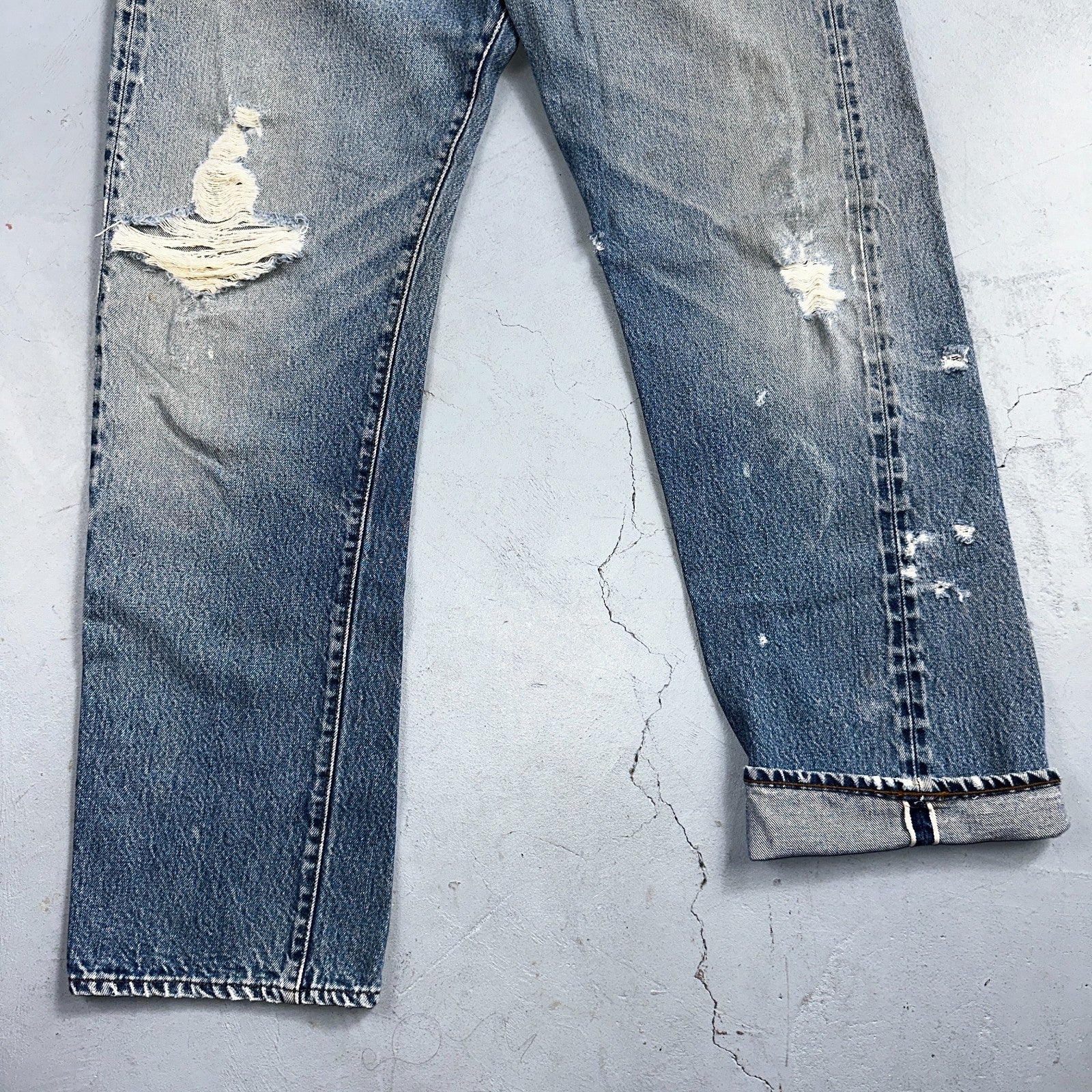 Levis 501 Vintage 80s Redline Selvedge USA XX Jeans Light Wash Worn Act 35x30