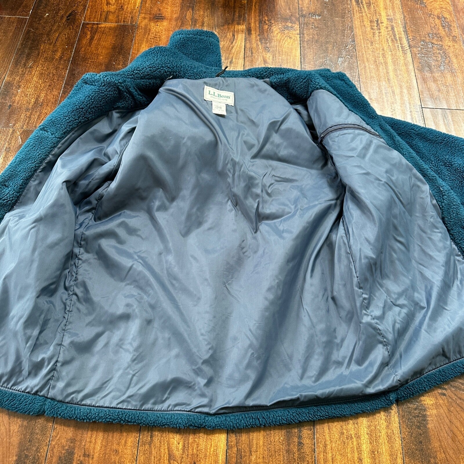 Vintage LL Bean Made In USA Womens Button Up Fuzzy Fleece Blue Jacket Med