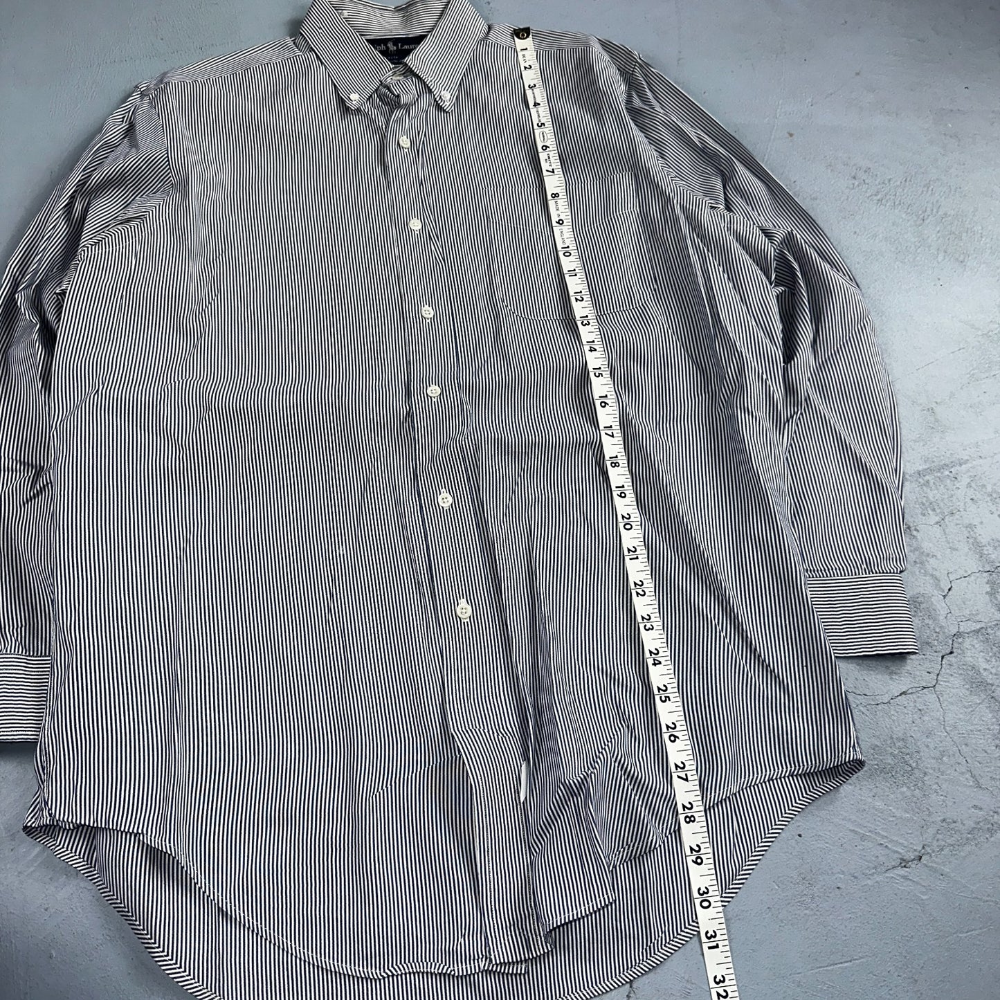 Polo Ralph Lauren Shirt 15.5 White Navy Striped USA Japan Button Up Long Sleeve