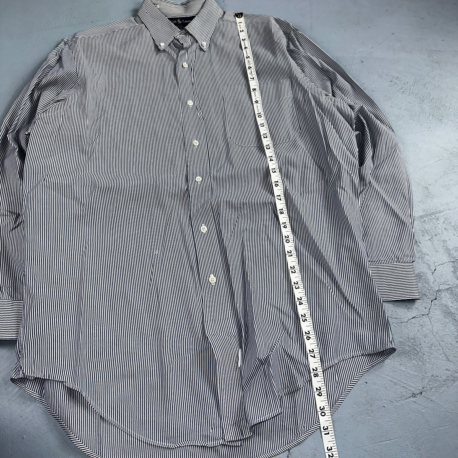 Polo Ralph Lauren Shirt 15.5 White Navy Striped USA Japan Button Up Long Sleeve