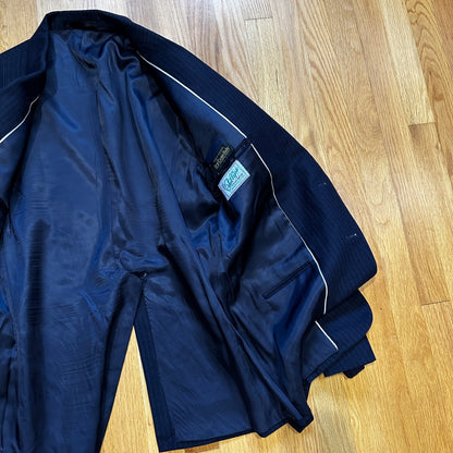 1960s 1970s Navy USA Sport Jacket VTG Mens Suit 46 Rockabilly Stripe Plaid