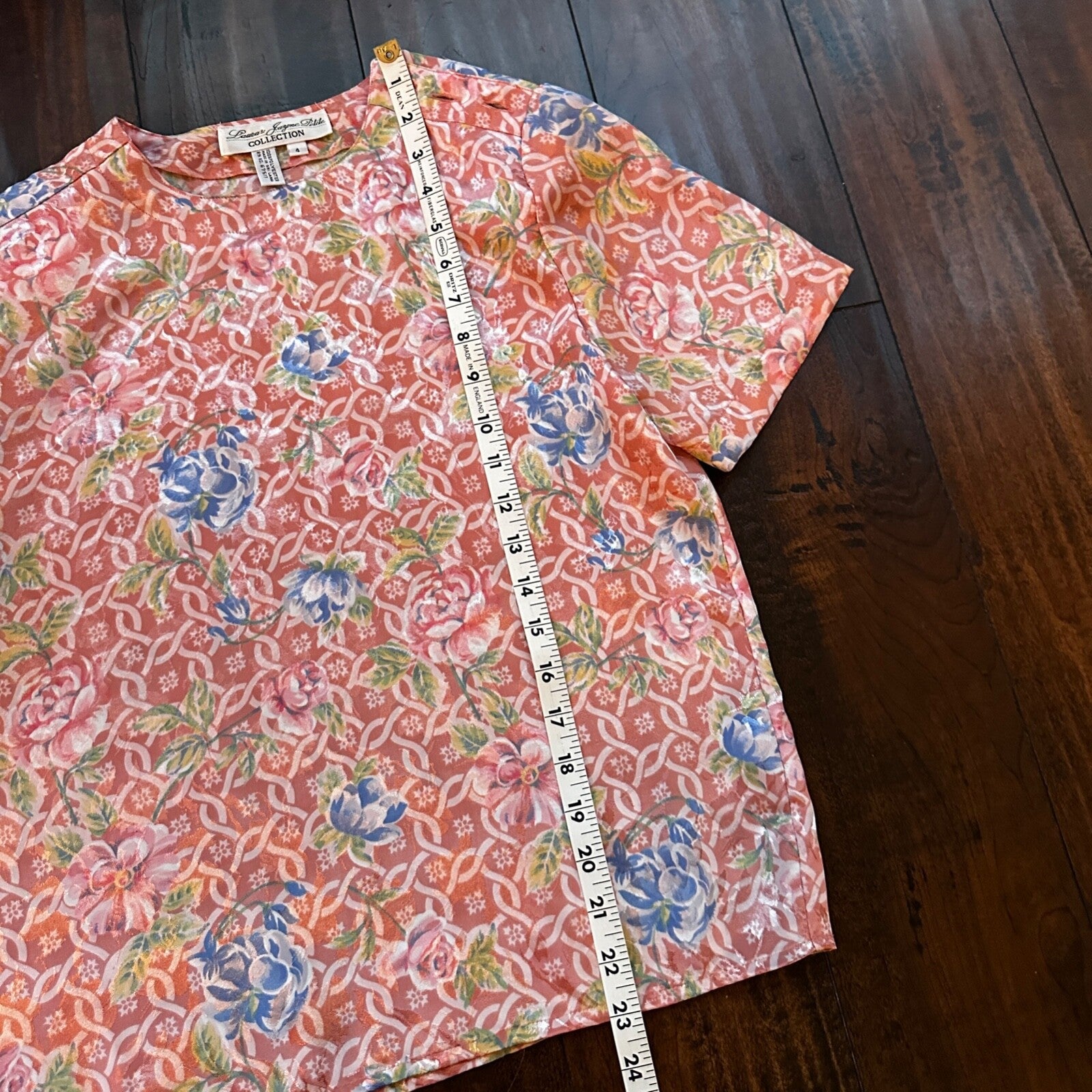 VTG Laura and Jayne Peites Womens Semi Sheer Blouse Blue Button 4 Floral Cute