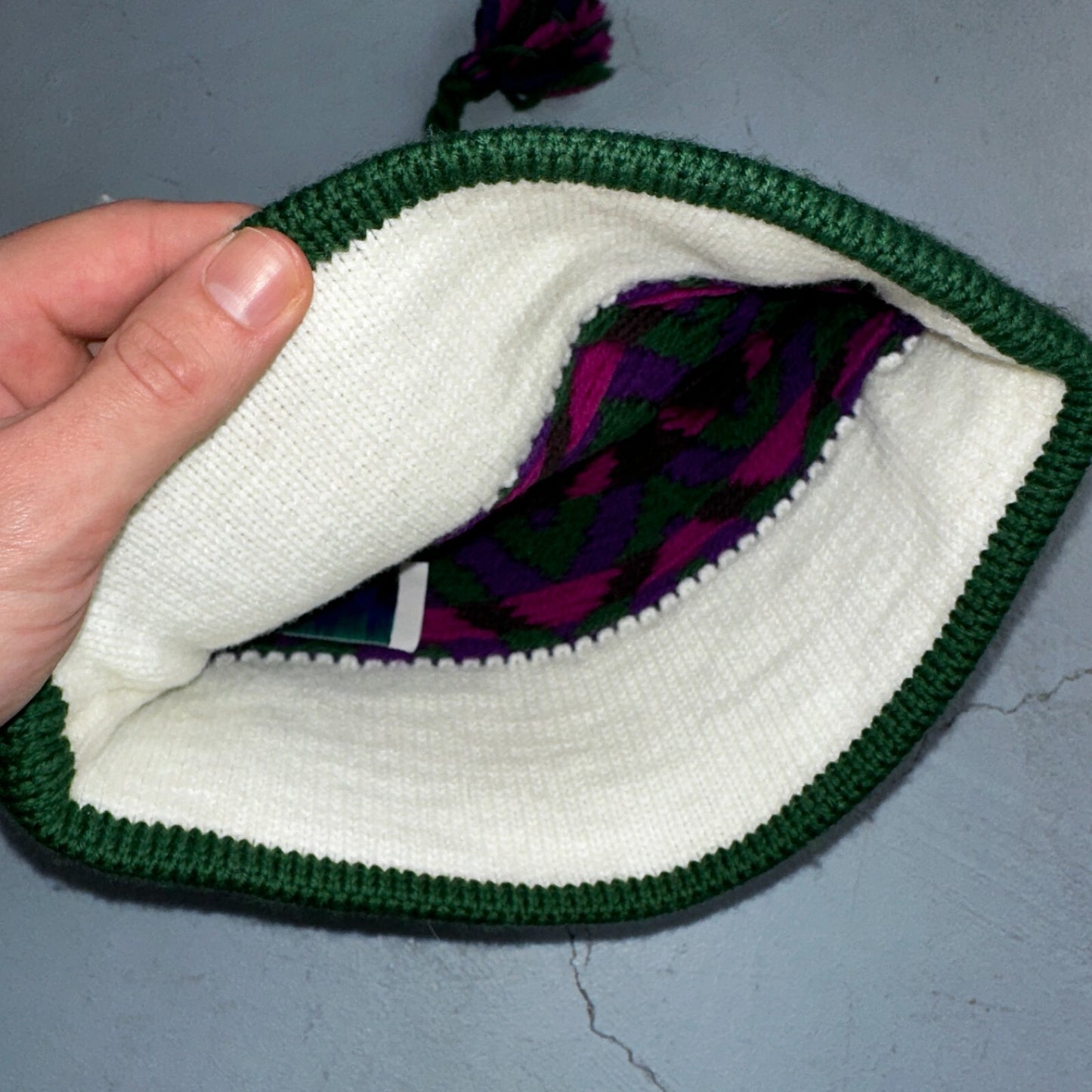 Vintage Mountain Ladies & Ewe Wool Pink Blue Knit Ski Hat Cap One Size Tassels