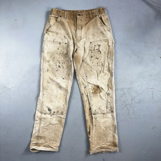 Carhartt VTG Double Knee Carpenter Pants USA B01 Brown Thrashed 34x34 Act 32x32
