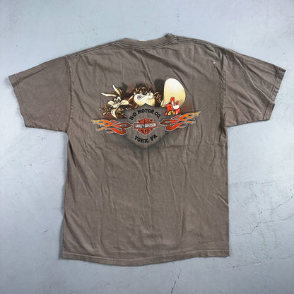 Harley Davidson Looney Tunes Y2K VTG T Shirt Biker York Pennsylvania 2000 Art