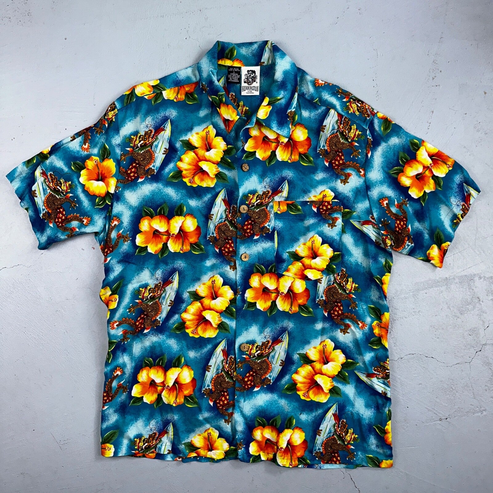Vintage 90s Kennington Ltd. California Hawaiian Shirt All Over Print Floral Sz L
