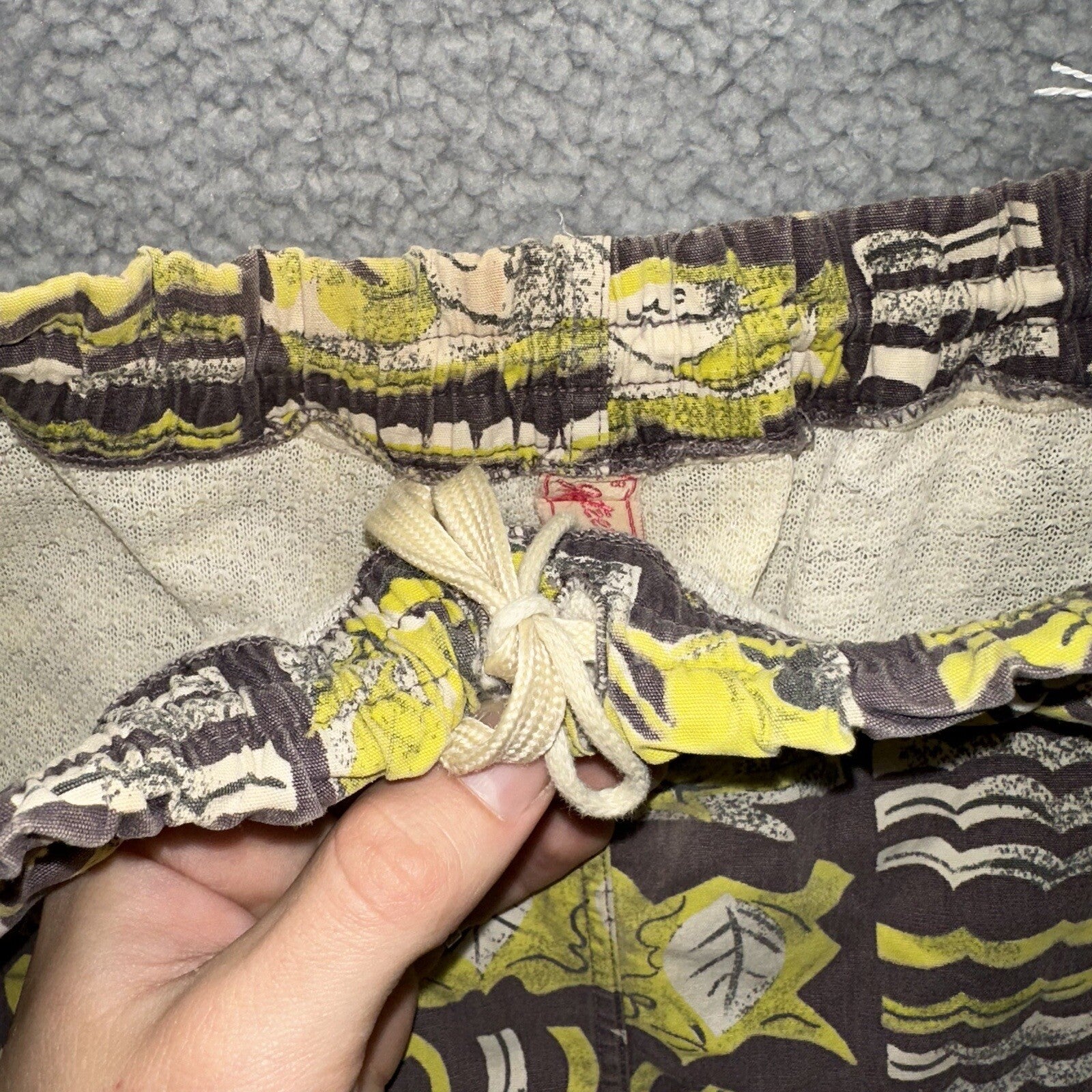 Vtg 40s California Aloha Yellow 50s Swim Trunks Board Shorts Floral Rockabilly