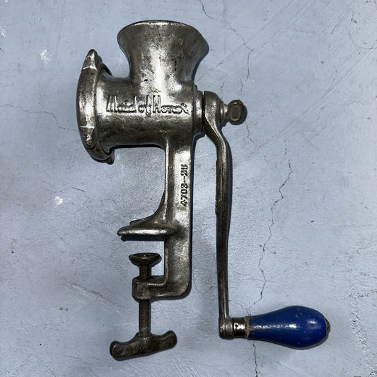 Maid of Honor vintage hand crank meat grinder no. 25 Silver Metal Color